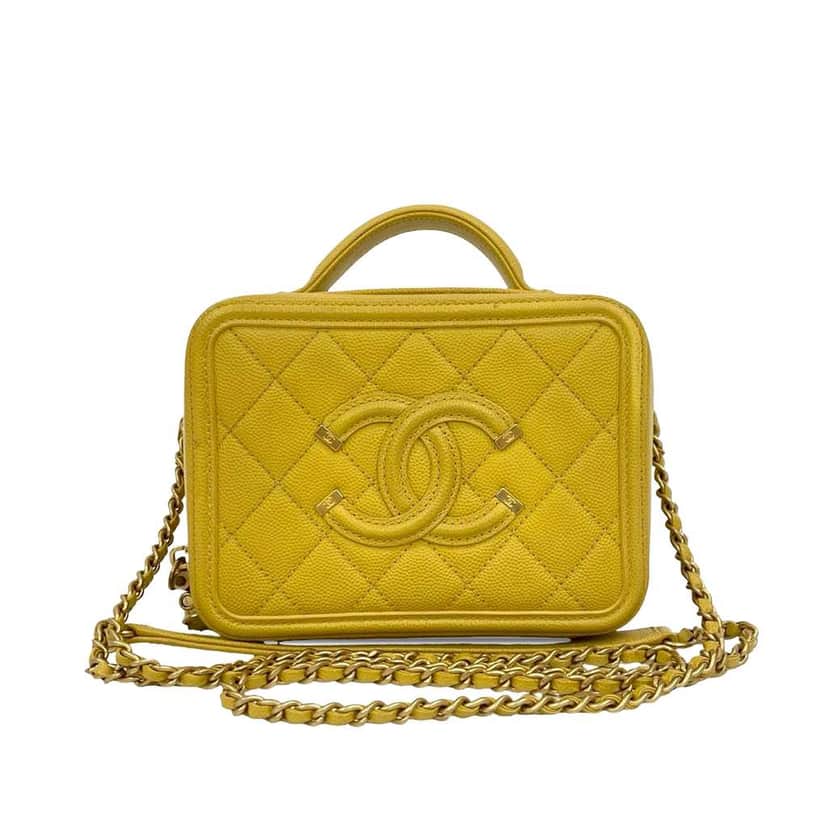 Chanel Small Caviar CC Filigree Vanity Bag Yellow Leather Very good condition - Front View