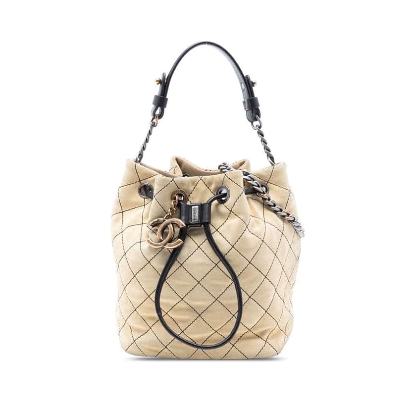 Chanel CC Suede Wild Stitch Bucket Bag Brown Leather Very good condition - Front View