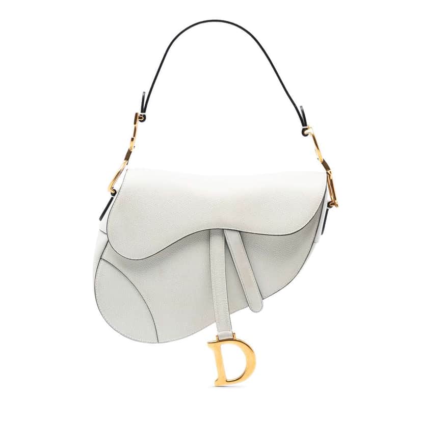 Dior Grained Calfskin Saddle Bag White Leather Very good condition - Front View