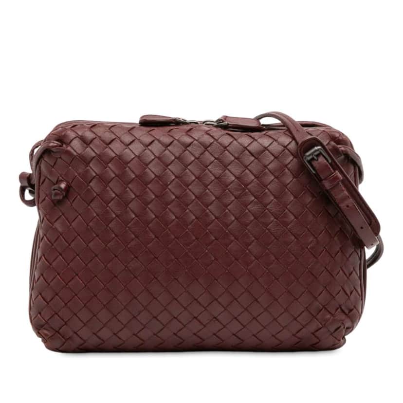Bottega Veneta Nappa Intrecciato Nodini Double Zip Crossbody Red Leather Good condition - Front View