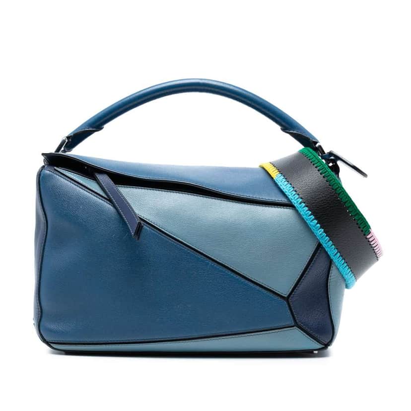 Loewe Medium Tricolor Calfskin Puzzle Satchel Blue Leather Good condition - Front View
