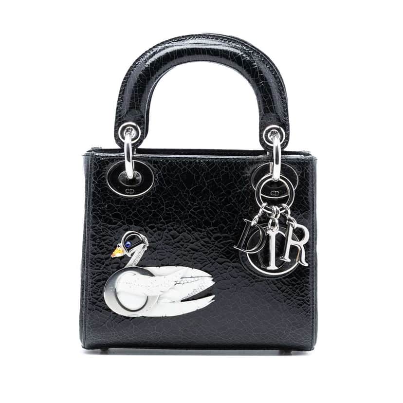 Dior Mini Deerskin Ceramic Effect Jeweled Swan Lady Dior Black Leather Good condition - Front View