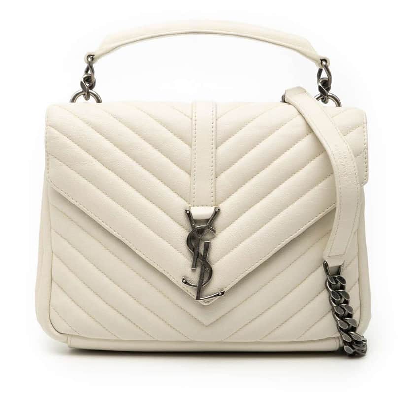 Saint Laurent Medium Chevron Sheepskin Monogram College Satchel White Leather Very good condition - Front View