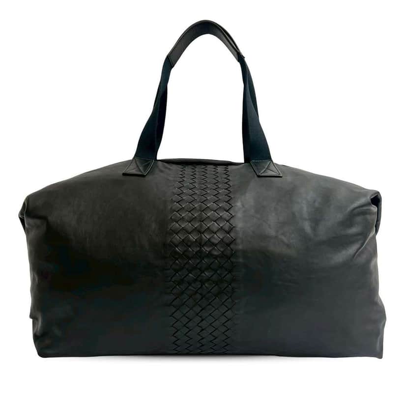 Bottega Veneta Intrecciato Trimmed Leather Duffle Bag Black Leather Good condition - Front View