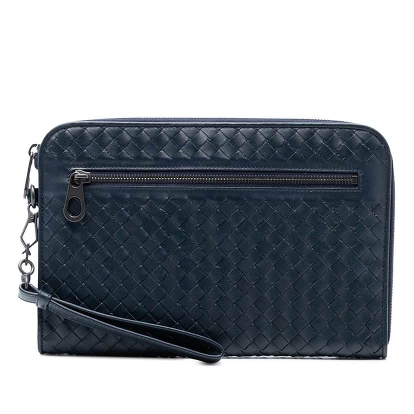 Bottega Veneta Nappa Intrecciato Clutch Blue Leather Good condition - Front View