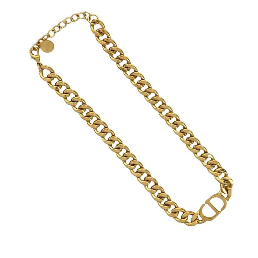 Dior Gold Plated CD Logo Chain Link Necklace Gold Metal Good condition - Front View