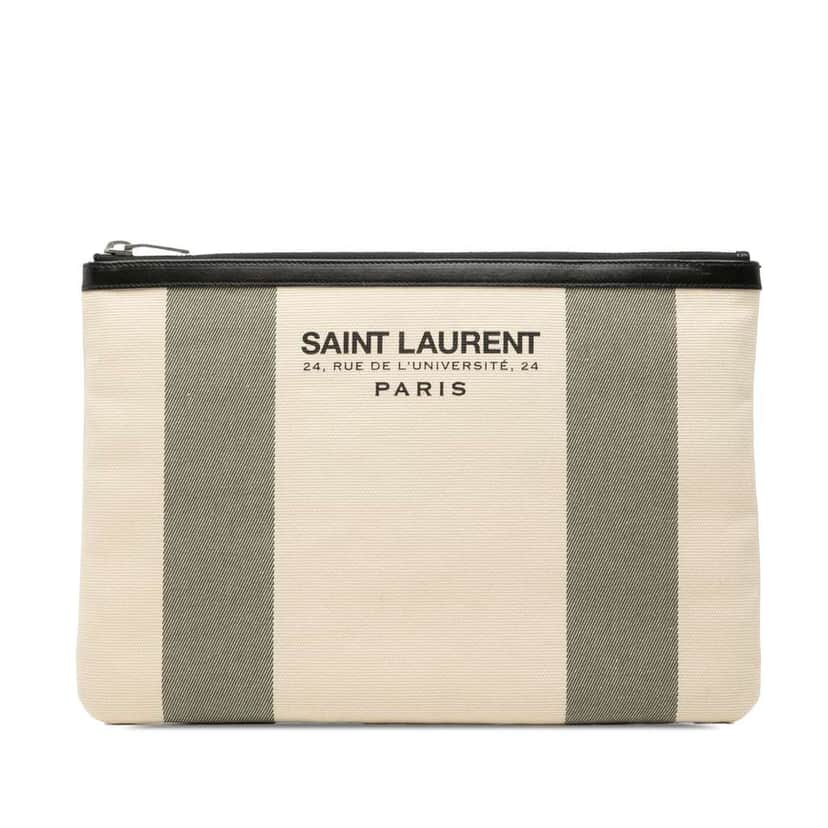 Saint Laurent Canvas Beach Zip Clutch White Canvas Very good condition - Front View