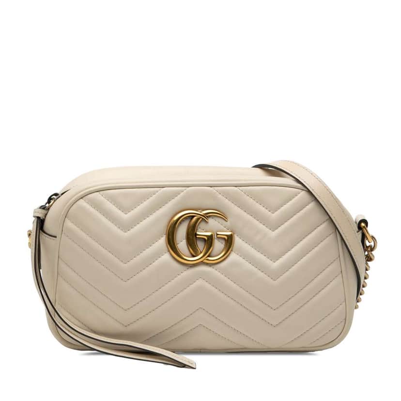 Gucci Small GG Marmont Matelasse Leather Crossbody White Leather Very good condition - Front View