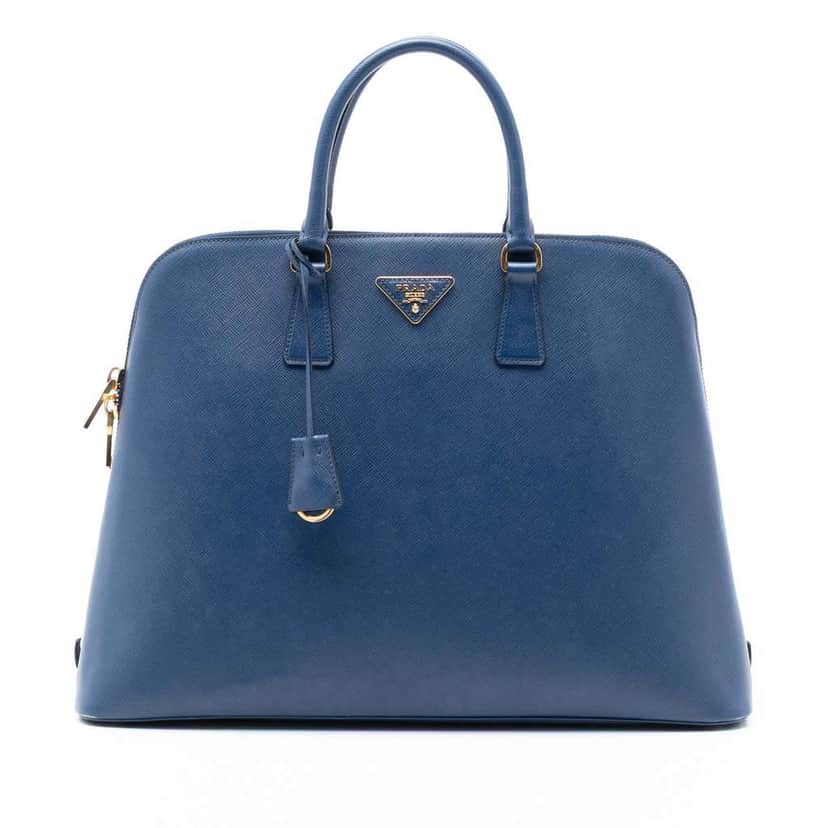 Prada Extra Large Saffiano Lux Promenade Satchel Blue Leather Very good condition - Front View