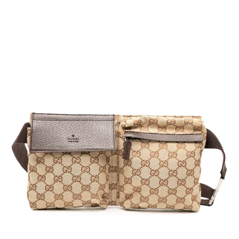 Gucci GG Canvas Double Pocket Belt Bag Brown Canvas Good condition - Front View