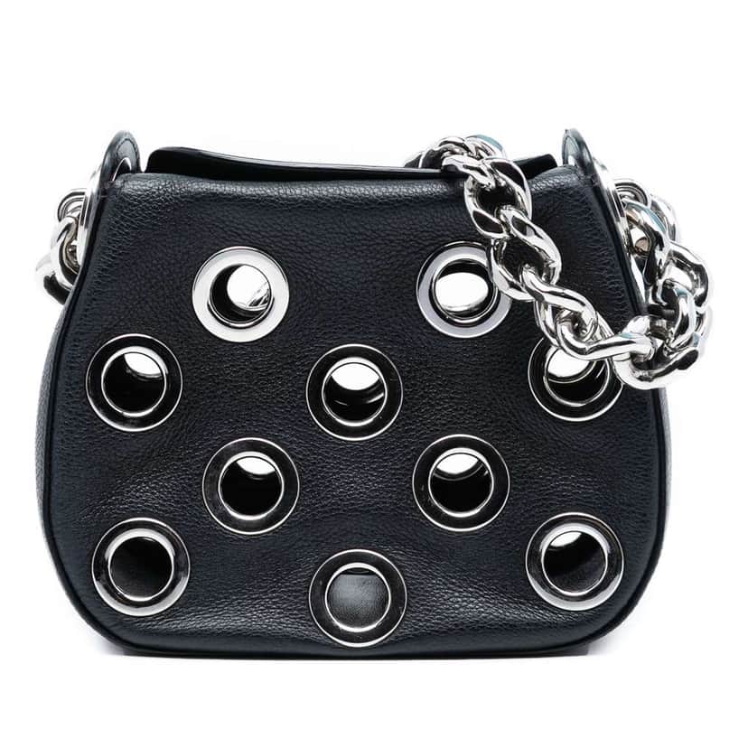 Prada Vitello Daino Grommet Handbag Black Leather Good condition - Front View