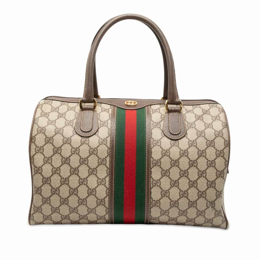 Gucci GG Supreme Web Boston Bag Brown Canvas Good condition - Front View