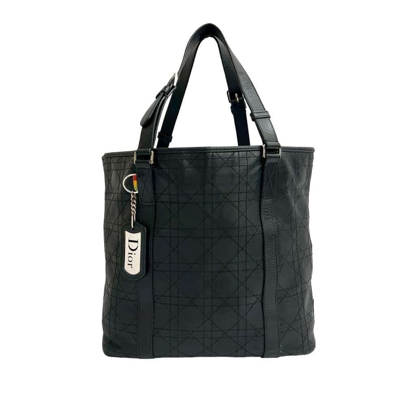 Dior Lambskin Cannage Soft Shopper Rasta Tote Black Leather Good condition - Front View