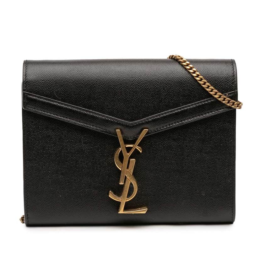 Saint Laurent Grain De Poudre Monogram Cassandra Chain Wallet Black Leather Very good condition - Front View