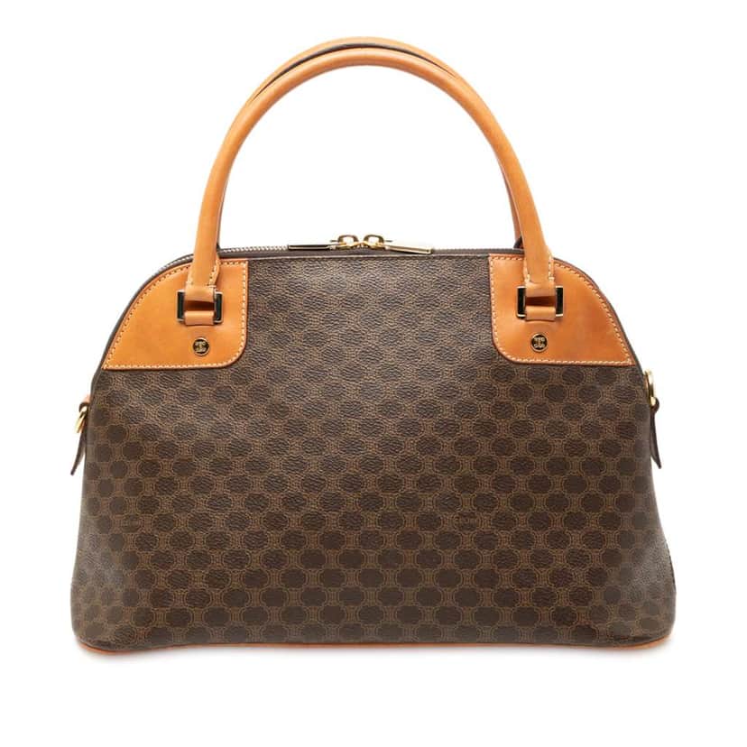 Celine Macadam Coated Canvas Dome Satchel Brown Canvas Good condition - Front View