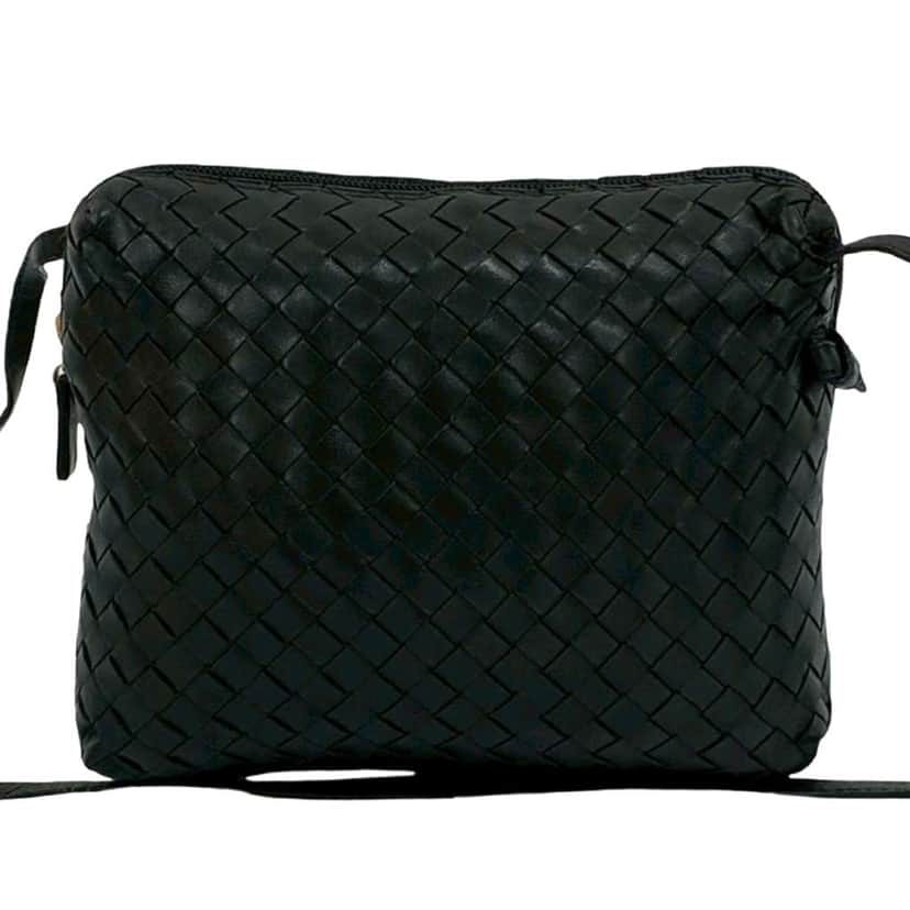 Bottega Veneta Mini Nappa Intrecciato Crossbody Black Leather Good condition - Front View