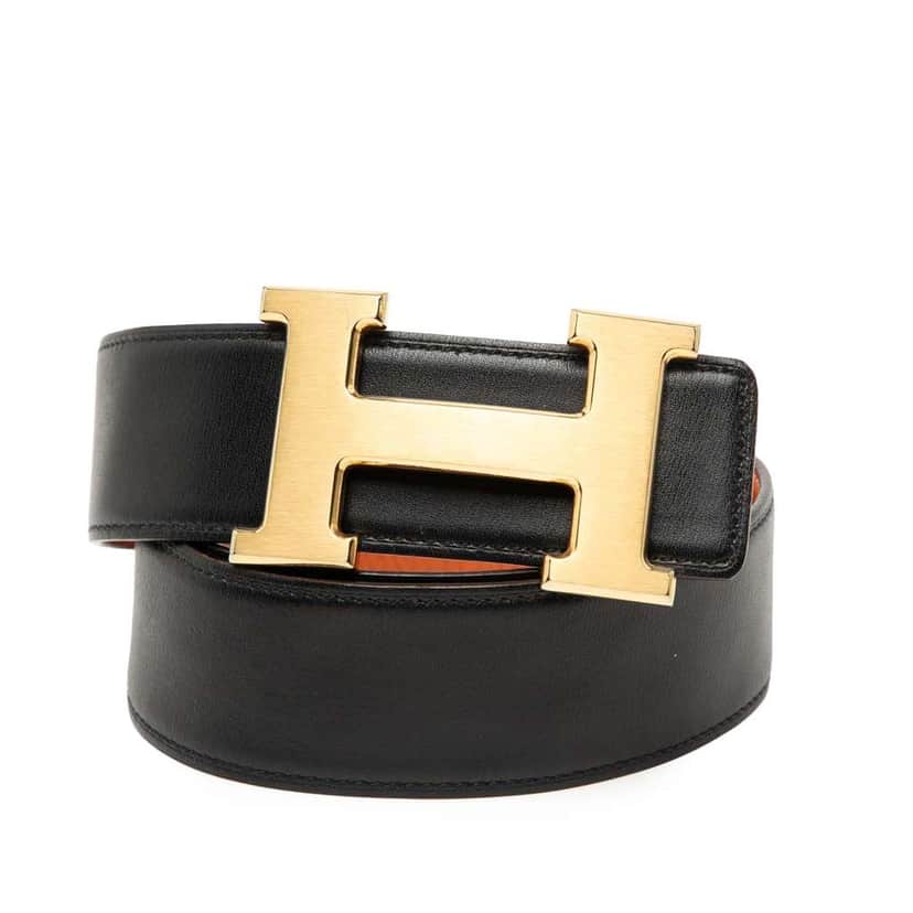Hermès Box Calf and Togo Constance H Reversible Belt Black Leather Good condition - Front View