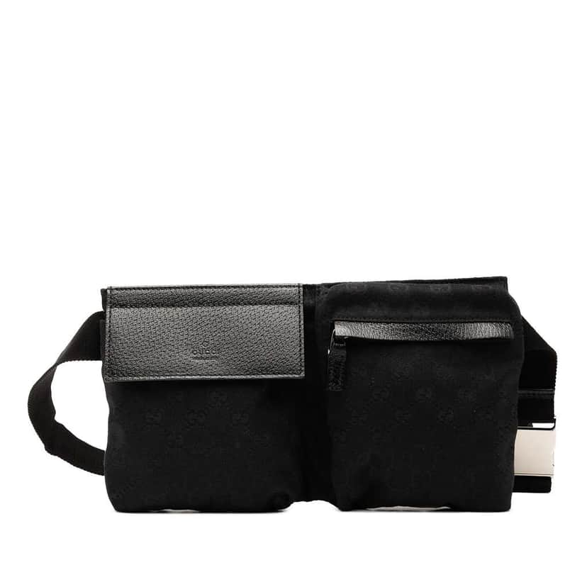 Gucci GG Canvas Double Pocket Belt Bag Black Canvas Good condition - Front View