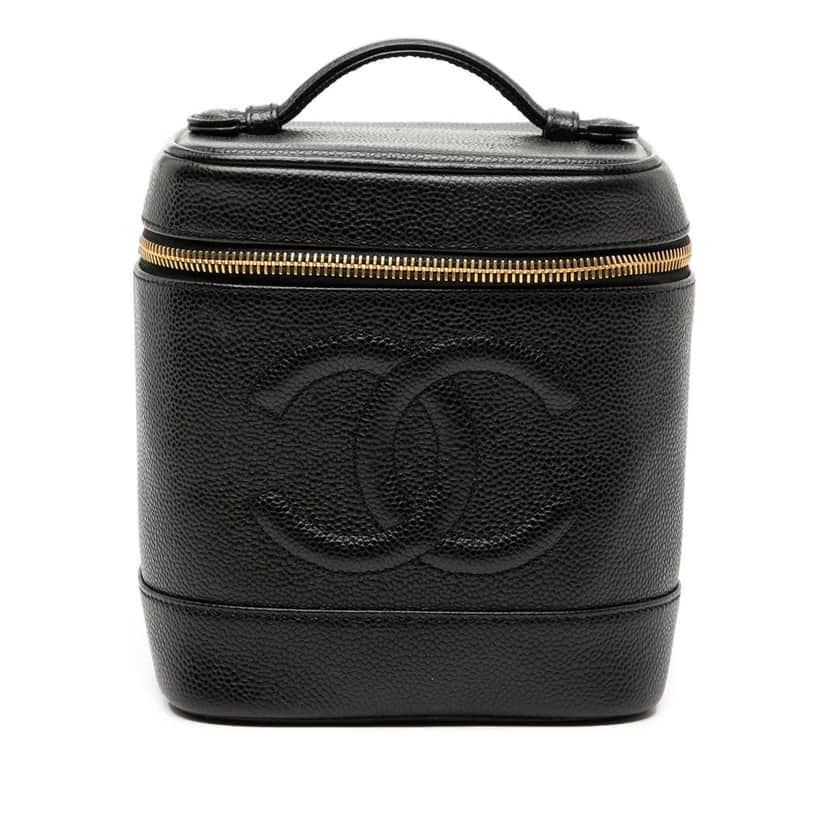 Chanel CC Caviar Vanity Bag Black Leather Good condition - Front View