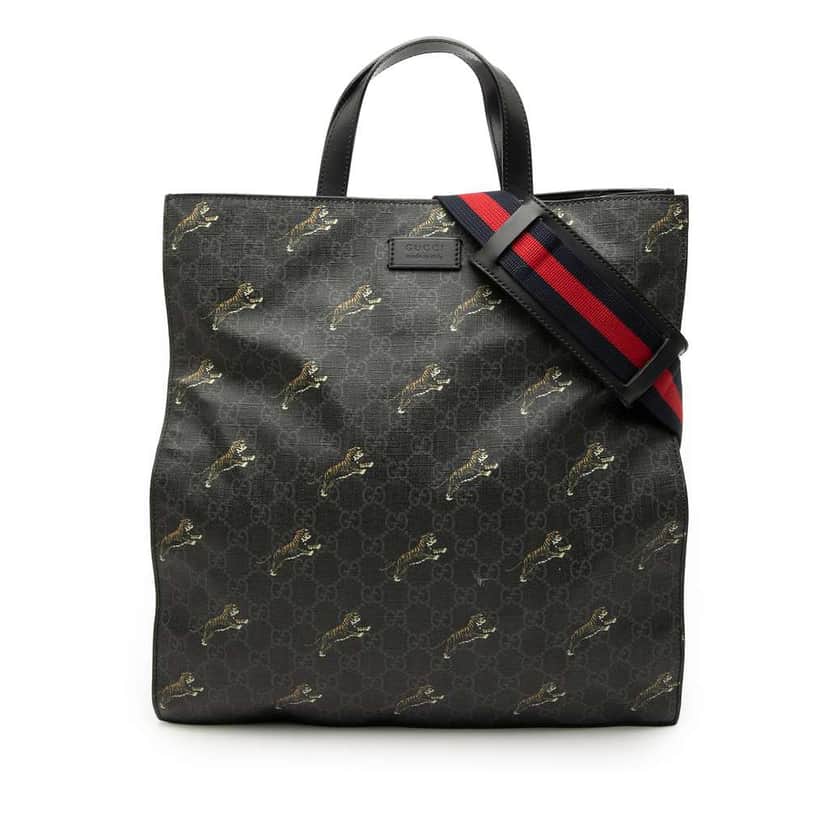Gucci GG Supreme Tiger Convertible Soft Tote Black Canvas Very good condition - Front View