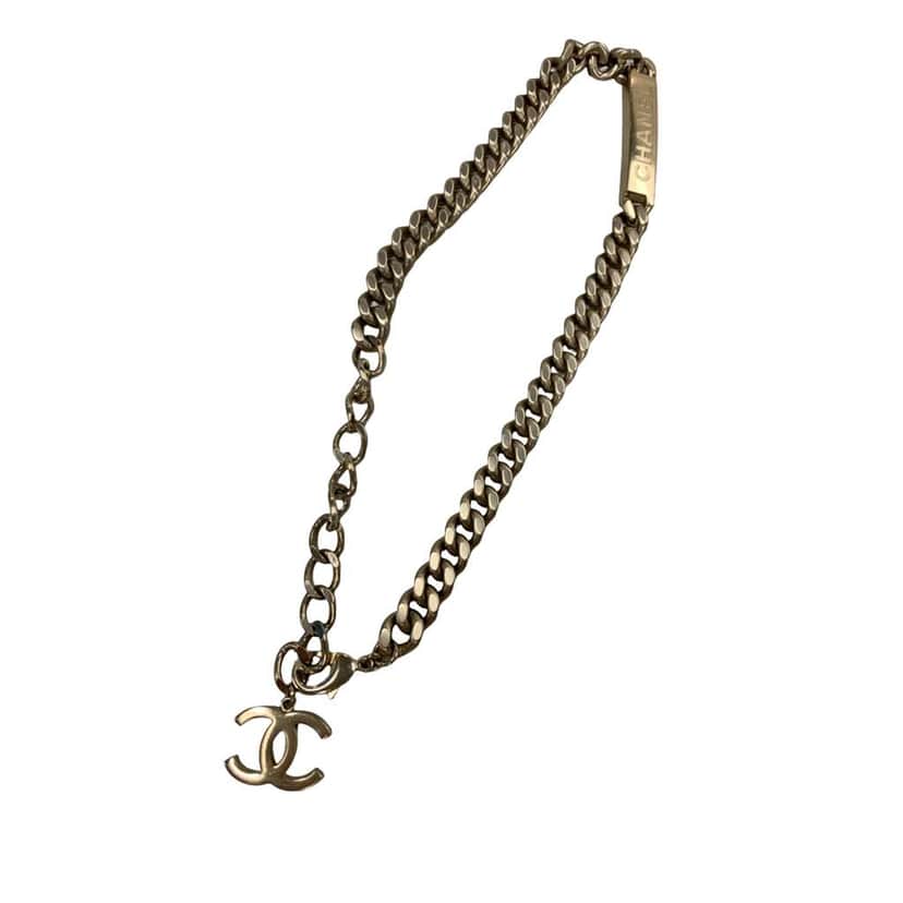 Chanel Gold Plated ID Curb Link Chain Necklace Gold Metal Good condition - Front View