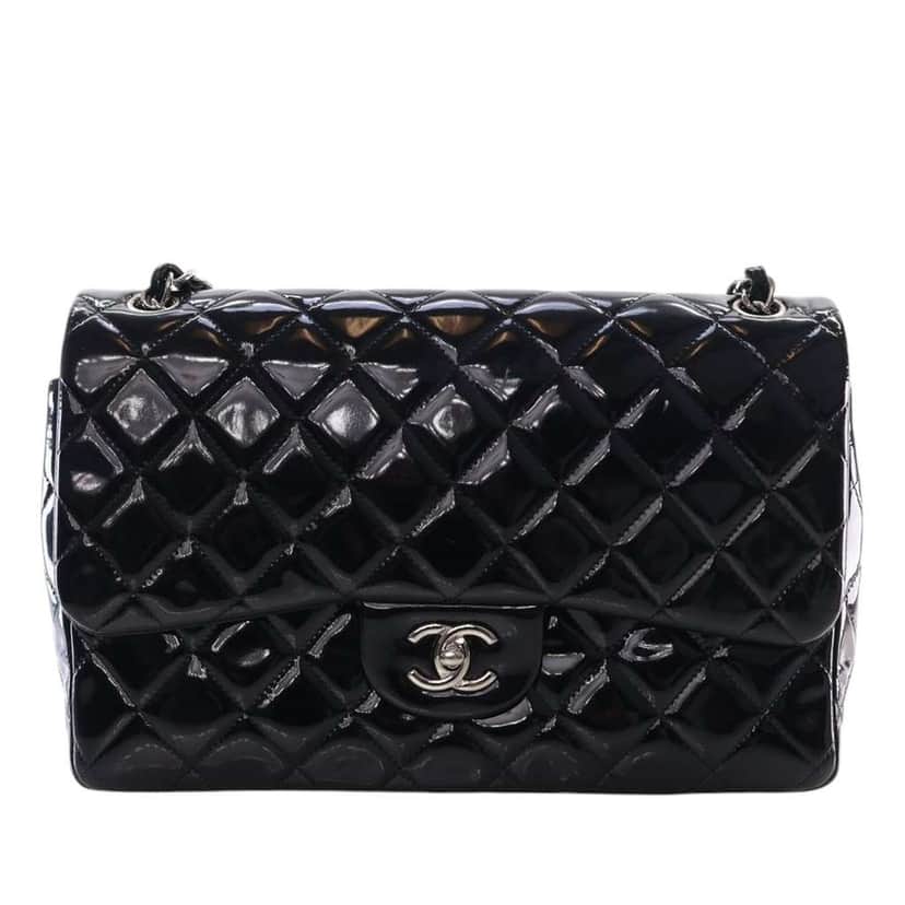 Chanel Jumbo Classic Patent Double Flap Black Leather Good condition - Front View