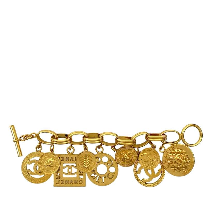 Chanel CC Gold Plated Multi Charm Chain Bracelet Gold Metal Good condition - Front View
