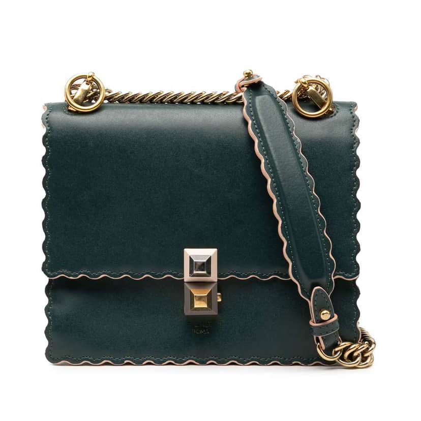 Fendi Small Scalloped Leather Kan I Crossbody Green Leather Good condition - Front View
