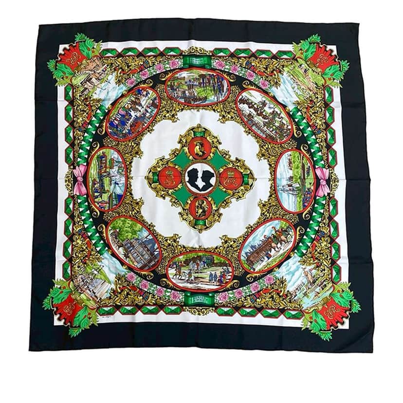 Hermès L Entente Cordiale Silk Scarf 90 Black Silk Good condition - Front View