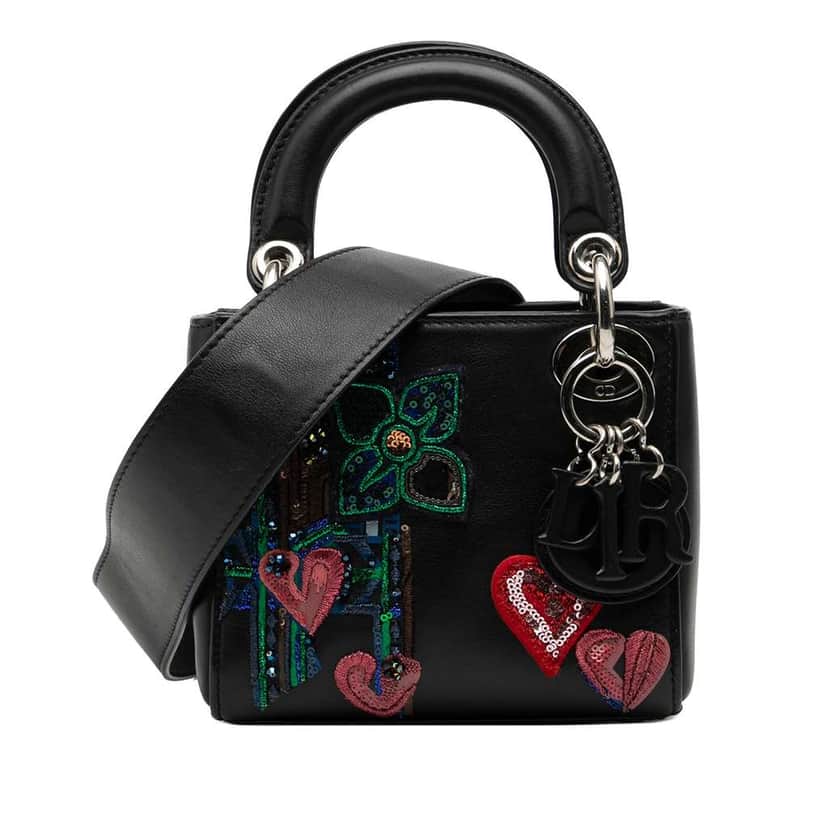 Dior Micro Calfskin Patch Embellished Lady Dior Black Leather Good condition - Front View