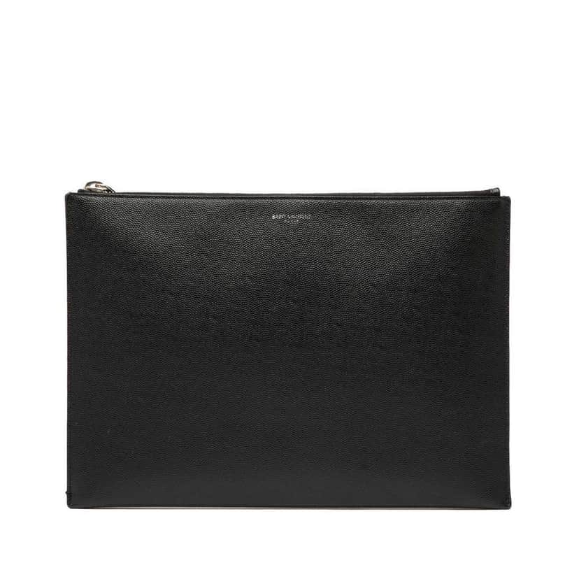 Saint Laurent Grain De Poudre Zipped Tablet Holder Black Leather Good condition - Front View