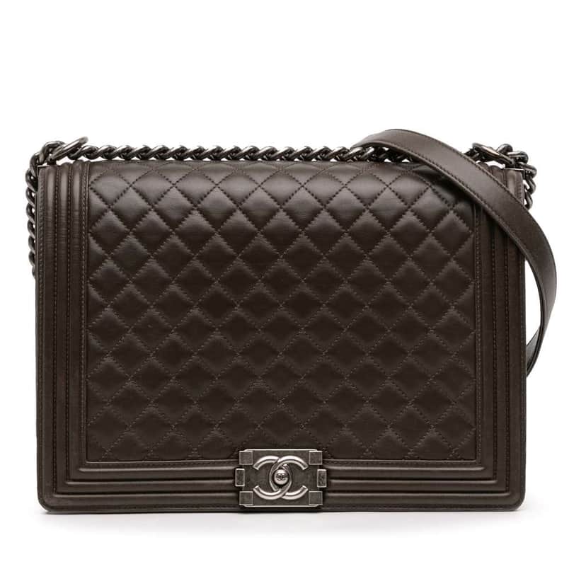 Chanel Large Quilted Lambskin Boy Flap Brown Leather Good condition - Front View