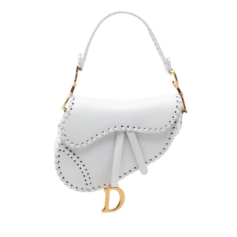 Dior Calfskin Whipstitch Saddle Bag White Leather Good condition - Front View