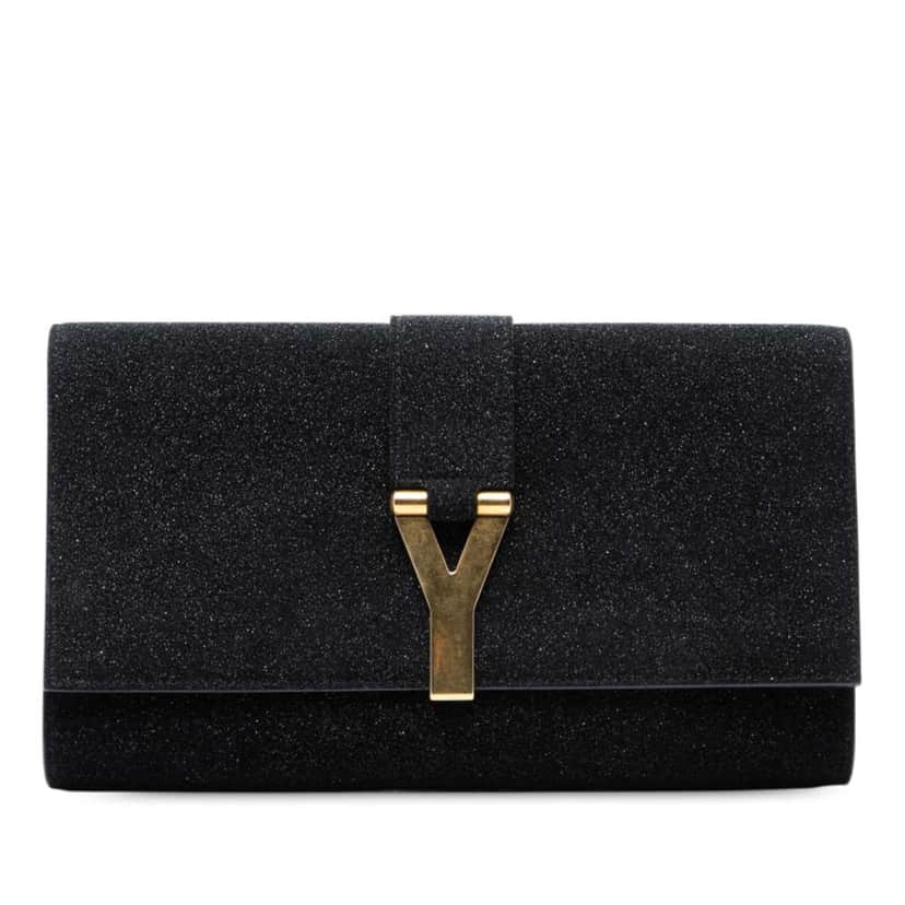 Saint Laurent Suede Shimmer Glitter Chyc Ligne Clutch Black Leather Good condition - Front View