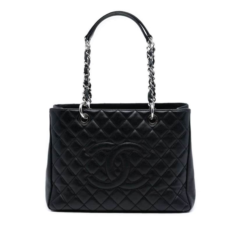 Chanel Caviar Grand Shopping Tote Black Leather Good condition - Front View