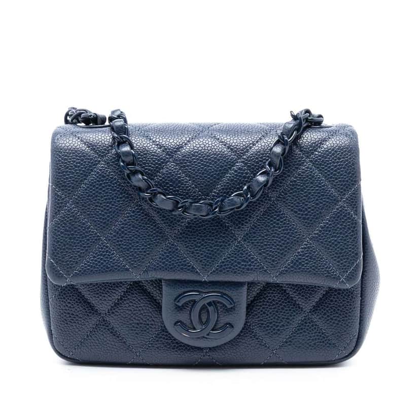 Chanel Mini Square Caviar Incognito Flap Blue Leather Good condition - Front View