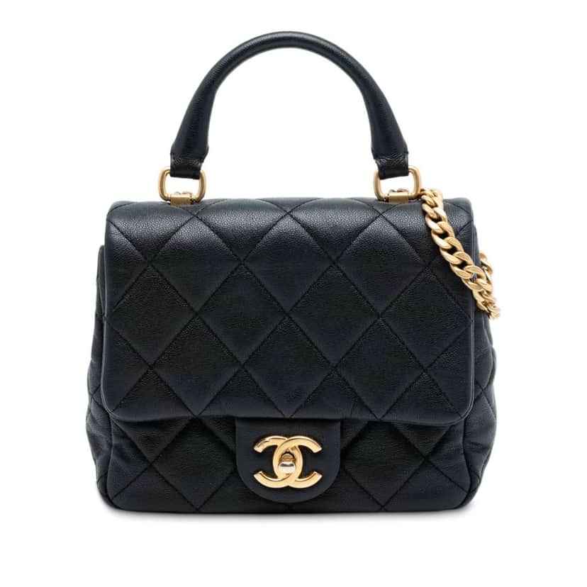 Chanel Mini Quilted Caviar Top Handle Flap Black Leather Good condition - Front View
