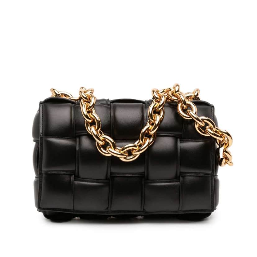 Bottega Veneta Nappa Intrecciato Padded Chain Cassette Satchel Black Leather Very good condition - Front View