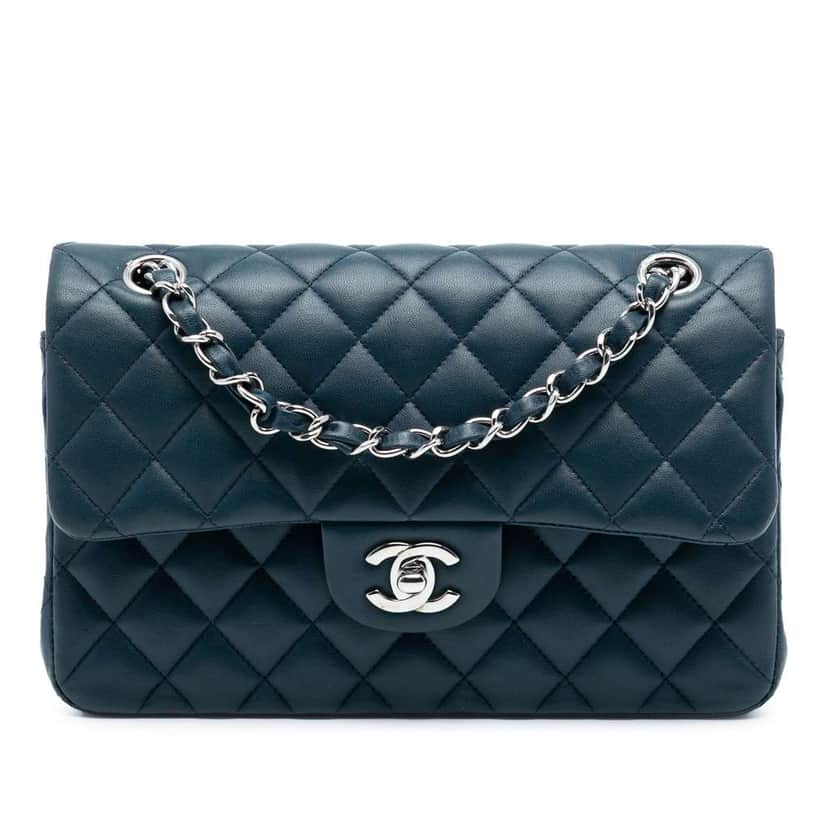 Chanel Small Classic Lambskin Double Flap Blue Leather Good condition - Front View