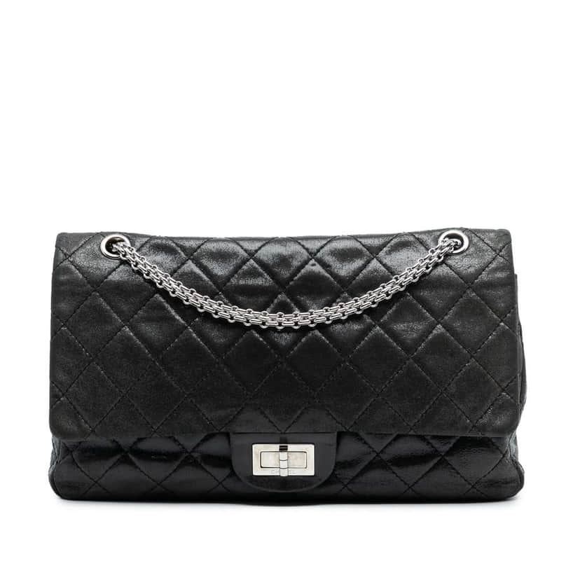 Chanel Iridescent Quilted Lambskin Reissue 2.55 Double Flap 227 Black Leather Good condition - Front View