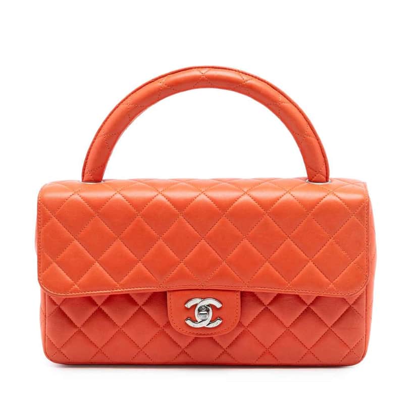Chanel Lambskin Parent Kelly Flap Orange Leather Good condition - Front View