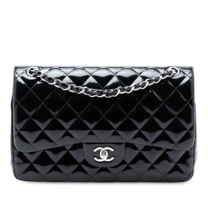 Chanel Jumbo Classic Patent Double Flap Black Leather Good condition - Front View