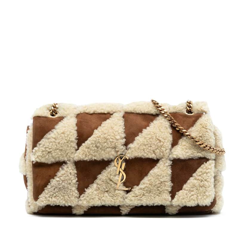 Saint Laurent Medium Suede and Shearling Patchwork Jamie Shoulder Bag Brown Leather Very good condition - Front View