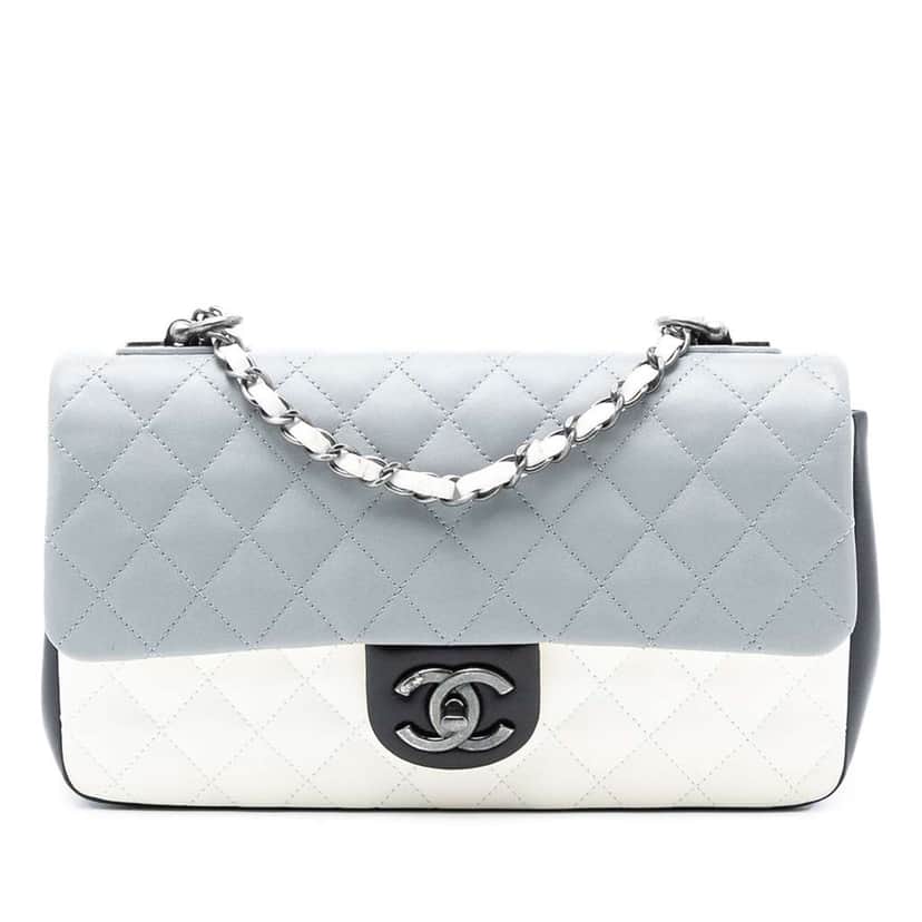 Chanel Medium Classic Tricolor Lambskin Single Flap Grey Leather Good condition - Front View