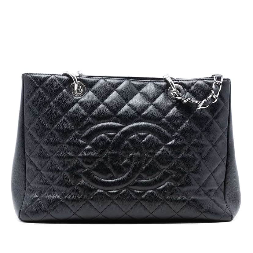 Chanel Caviar Grand Shopping Tote Black Leather Very good condition - Front View