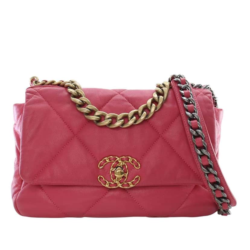 Chanel Medium Lambskin 19 Flap Pink Leather Good condition - Front View