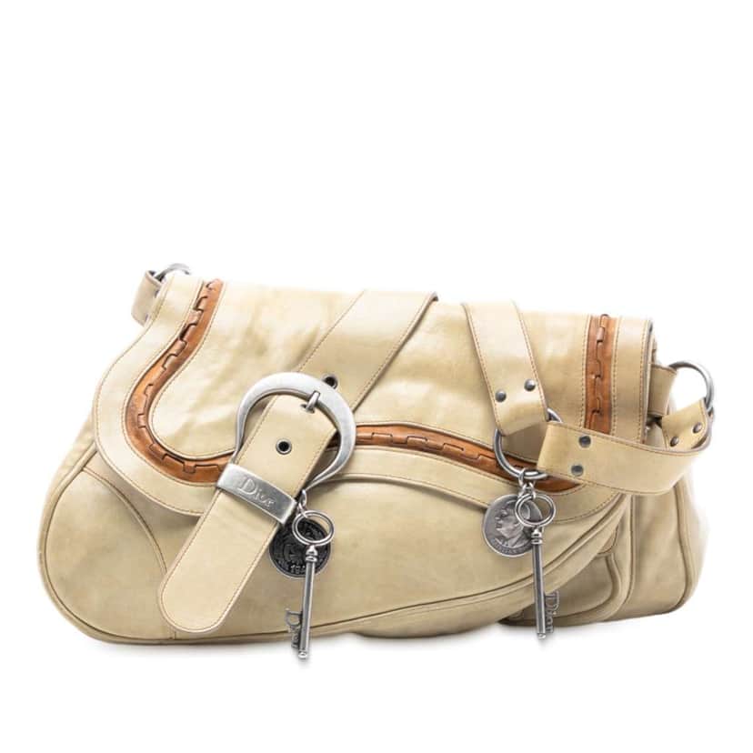 Dior Calfskin Gaucho Double Saddle Shoulder Bag Brown Leather Good condition - Front View