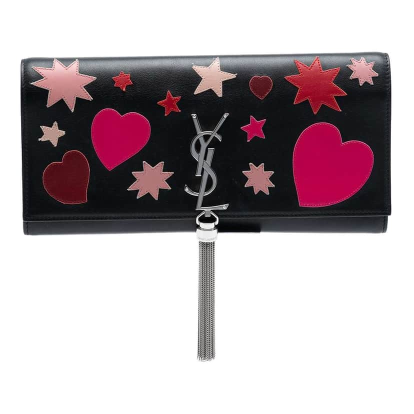 Saint Laurent Medium Leather Monogram Kate Heart Star Patchwork Clutch Black Leather Very good condition - Front View