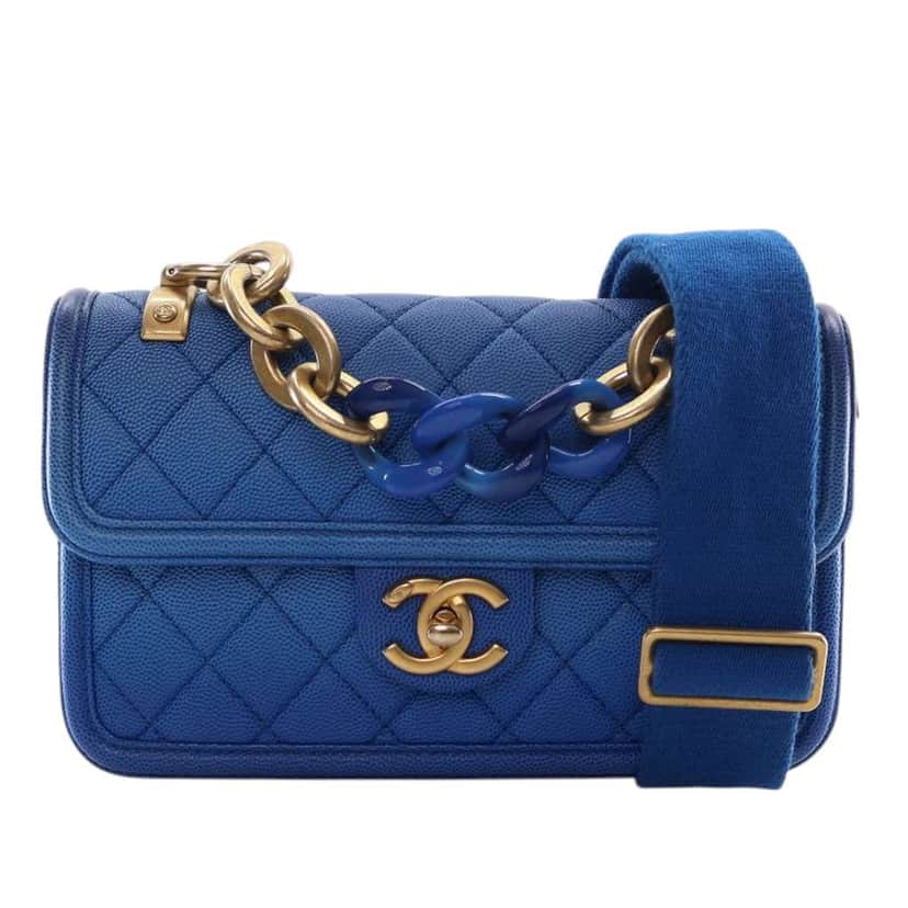 Chanel Small Quilted Caviar Sunset On The Sea Flap Blue Leather Good condition - Front View