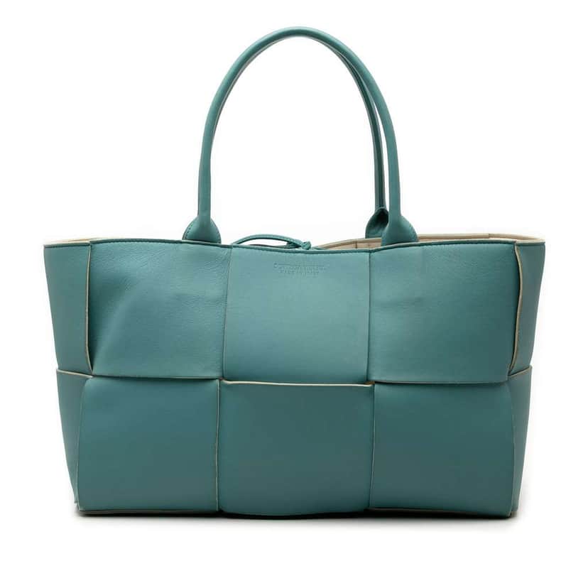 Bottega Veneta Medium Nappa Maxi Intrecciato Arco Tote Blue Leather Very good condition - Front View